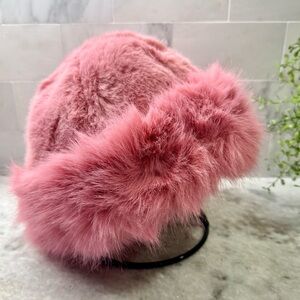New Cozy Luxe Winter Rose Pink Faux Fur Bucket Style Hat - Adult Size